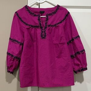 Talbots Fuchsia Top with Black Detailing